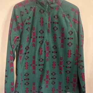 Eddie Bauer Teal and Purple Geometric Fleece Pullover